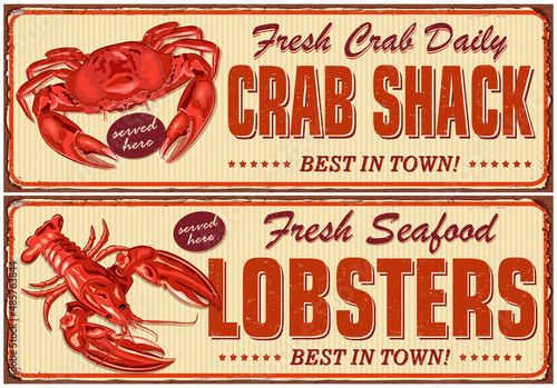Seafood vintage metal sign collection.