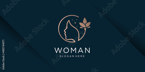 Woman logo with flower concept Premium Vector