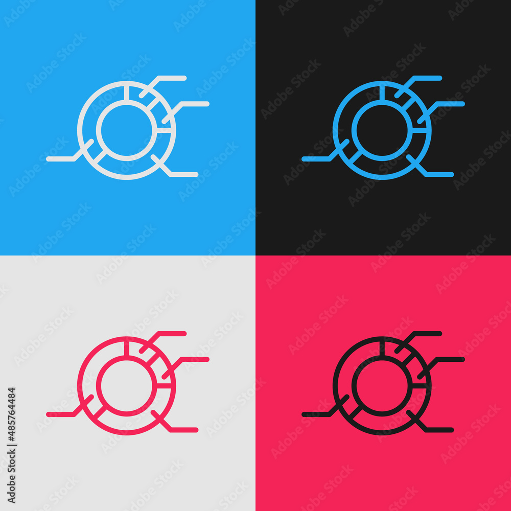 Pop art line Pie chart infographic icon isolated on color background. Diagram chart sign. Vector Pop art line Pie chart infographic icon isolated on color background. Diagram chart sign. Vector