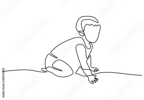 One continuous single line of little baby crawling isolated on white background.