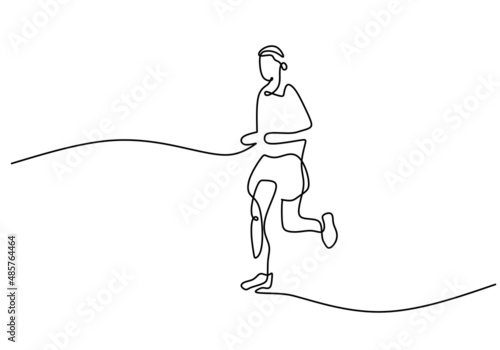 One continuous single line of man jogging or running isolated on white background.