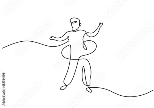 One continuous single line of man playing hula hoop isolated on white background.