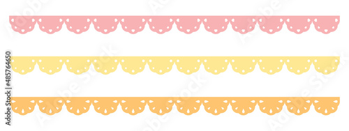 Cute scalloped edge, with dots, heart shape and drop shape decoration, seamless upper border set.