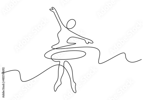 One continuous single line of ballerina girl dancer isolated on white background.