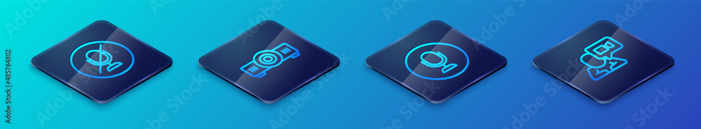 Set Isometric line Microphone, Mute microphone, Video chat conference and Movie, film, media projector icon. Vector Set Isometric line Microphone, Mute microphone, Video chat conference and Movie, film, media projector icon. Vector