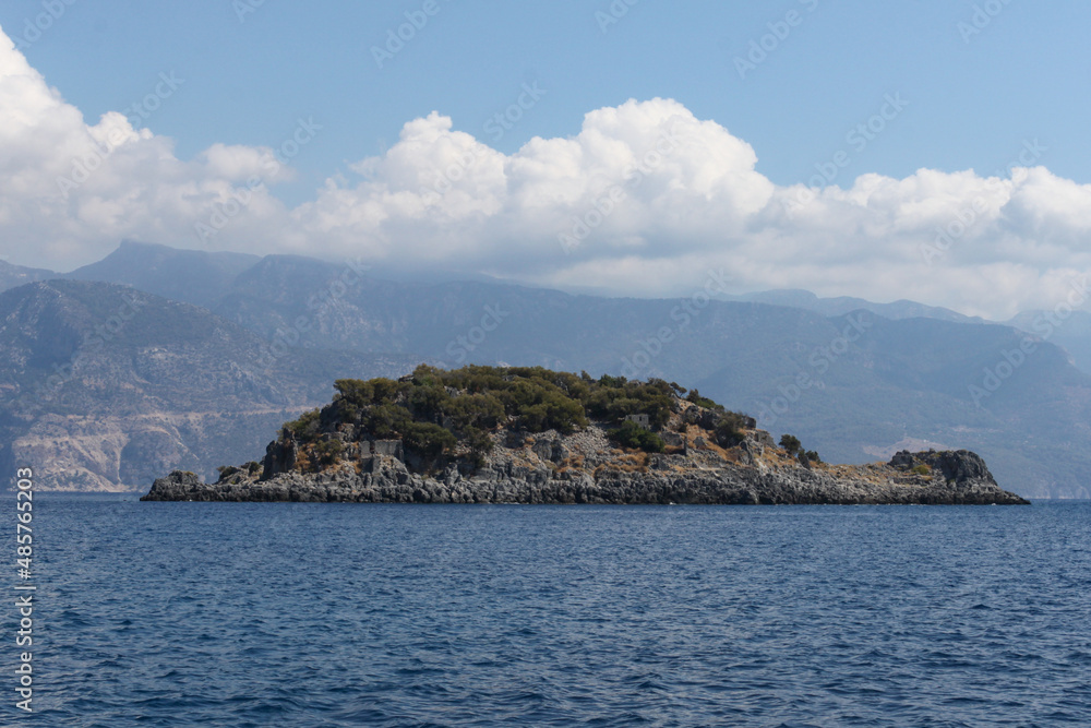 Fethiye, Mugla, Turkey - September 17 2014: Ruins of a chapel on Gemiler Island Fethiye, Mugla, Turkey - September 17 2014: Ruins of a chapel on Gemiler Island