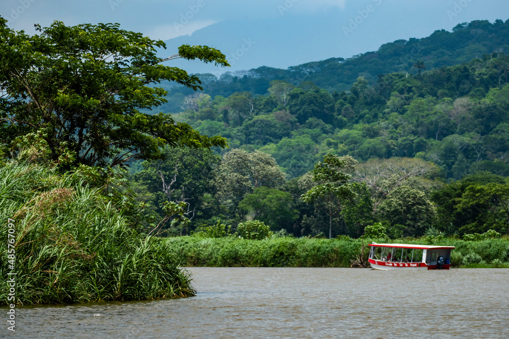 Tourist boat trip on the Tarcoles River, Carara National Park, Puntarenas Province, Costa Rica
