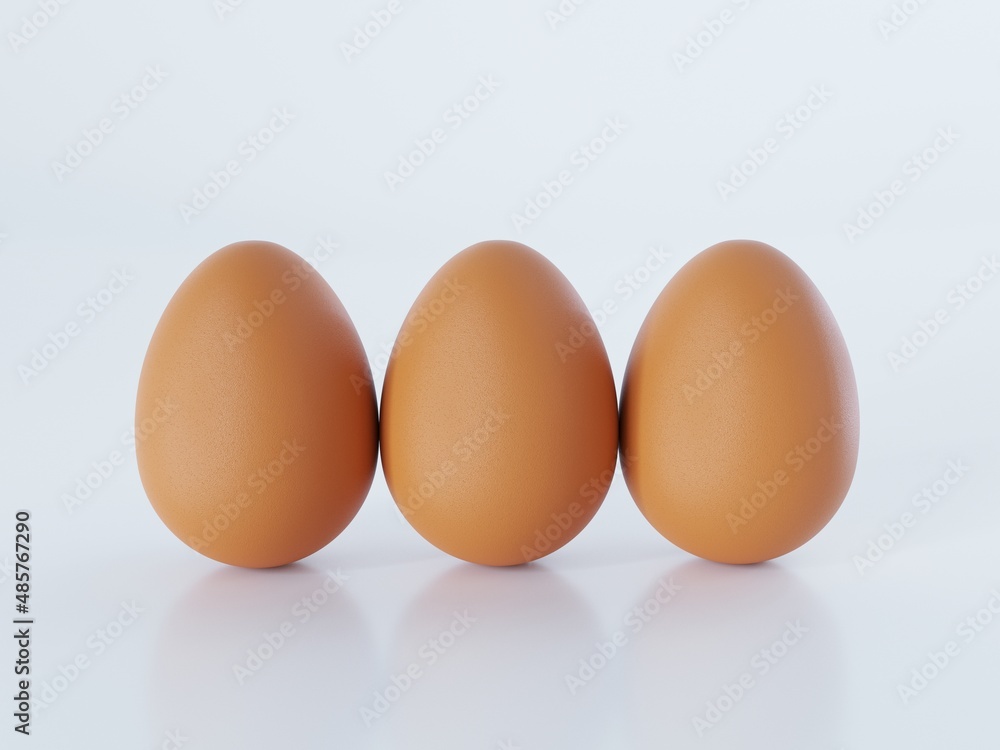 3D rendering Three chicken eggs isolated on white background 3D rendering Three chicken eggs isolated on white background