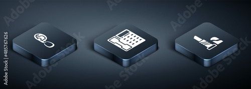 Set Isometric Ear with earring, Lipstick and Telephone handset icon. Vector