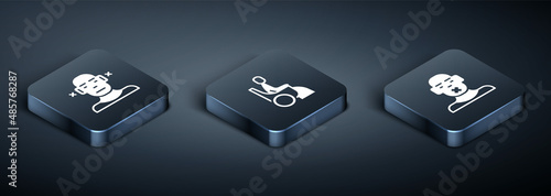 Set Isometric Deaf, Head of deaf and dumb and Woman in wheelchair icon. Vector