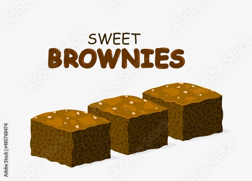 chocolate brownie isolated on white background. 