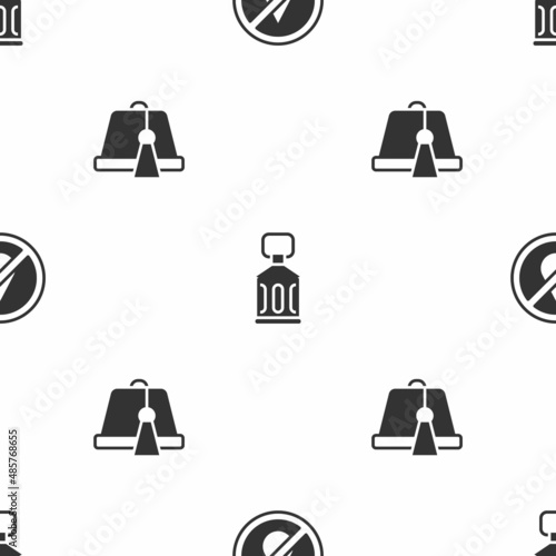 Set No water, Ramadan Kareem lantern and Turkish hat on seamless pattern. Vector