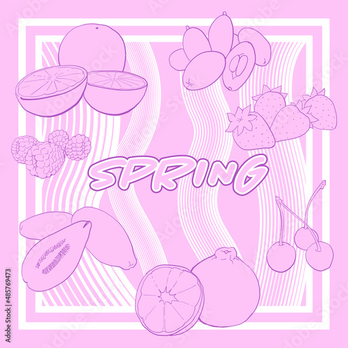 春　果物　アイコン　手描き　線画　素材　セット