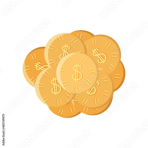 A bunch of gold coins with a dollar sign. Vector illustration cartoon style.