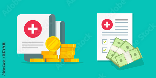 Money healthcare expense vector for medical prescription icon or health care insurance policy claim form financial cost budget flat cartoon illustration, medicaid price cash spend, coverage benefit photo