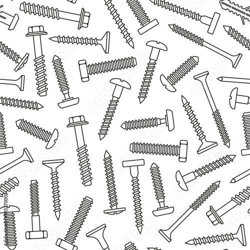 Fasteners and Screws Seamless Pattern on White Background. Vector