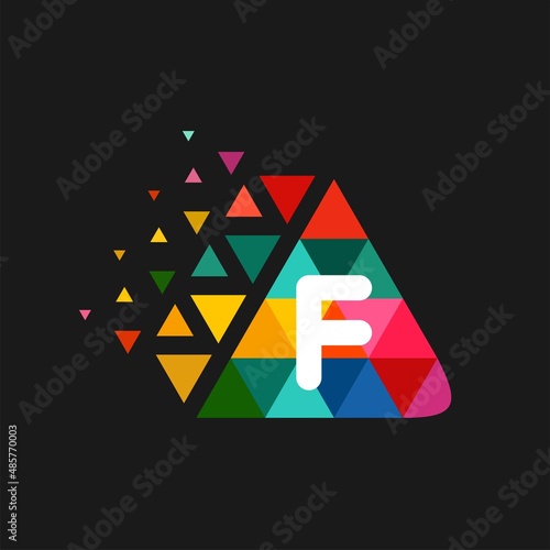 Business letter F vector company logo design. Letter F logo vector template with colorful triangle motif. Letter F logo for modern technology.