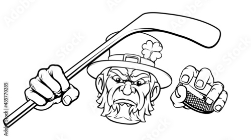 Leprechaun Ice Hockey Sports Mascot Cartoon