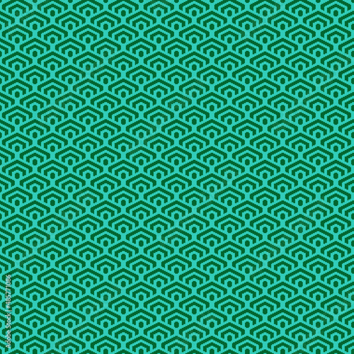 colorful simple vector pixel art green and turquoise seamless pattern of minimalistic geometric scaly hexagon pattern in japanese style