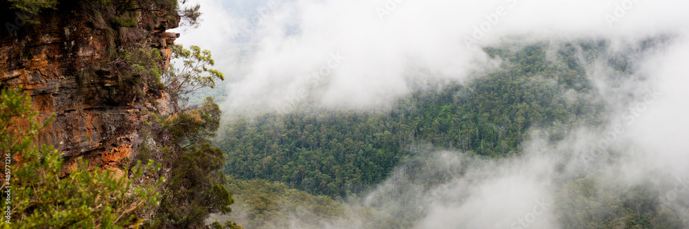 Panoramic Photo of Forest Visible Through a Break in the Clouds, Blue Mountains, Australia