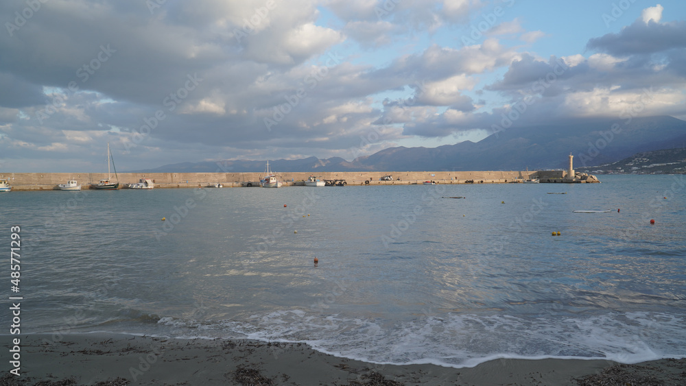 Limenas Chersonisou Beach front on Crete island in Greece.