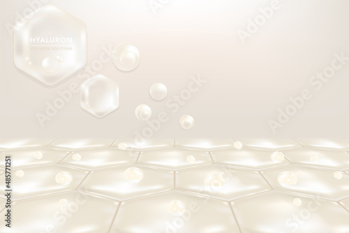 Hyaluronic acid skin solutions ad, white collagen serum drops with cosmetic advertising background ready to use, illustration vector.