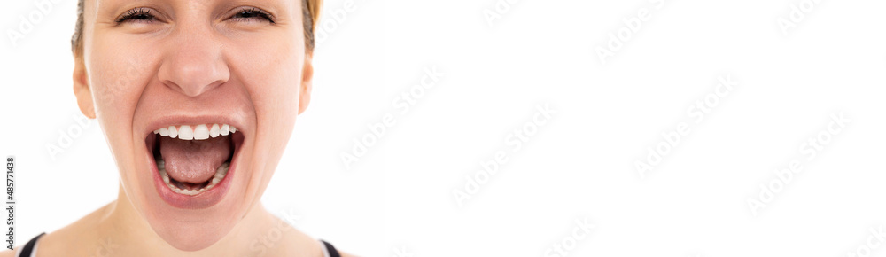 middle-aged woman with a wide white smile on her face middle-aged woman with a wide white smile on her face