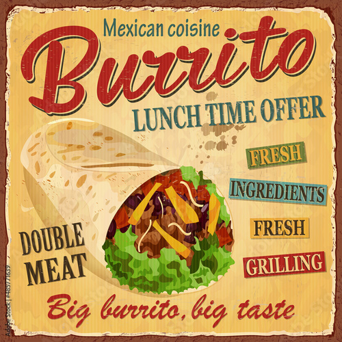 Vintage Burrito  metal sign.