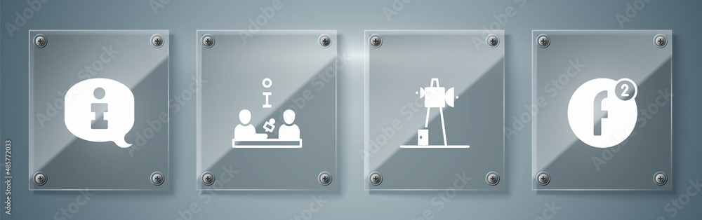 Set Create account, Antenna, Interview and Information. Square glass panels. Vector Set Create account, Antenna, Interview and Information. Square glass panels. Vector