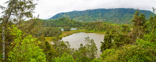 Panoramic Photo of Telaga Warna, Colourful Lakes in the Dieng Plateau, Central Java, Indonesia, Asia photo