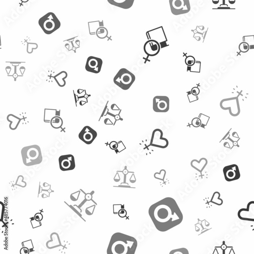 Set Book about women, Male gender, Feminism and Gender equality on seamless pattern. Vector