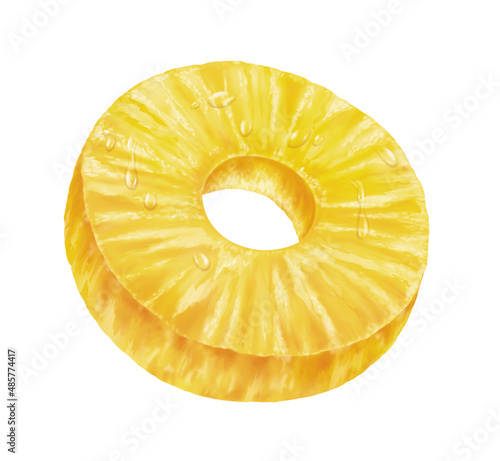 Juicy fresh slice of pineapple with white background 