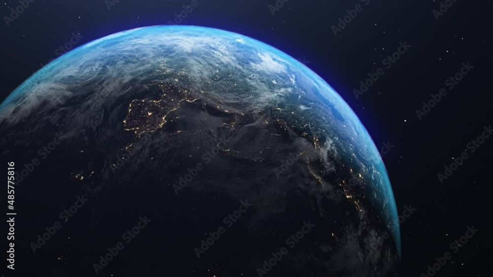 Beautiful day and night of planet earth, realistic rotation scene from space over mainland Europe. Images from NASA