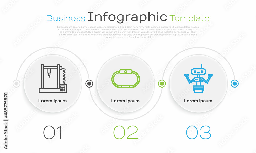 Set line 3D printer, Smartwatch and Robot. Business infographic template. Vector Set line 3D printer, Smartwatch and Robot. Business infographic template. Vector