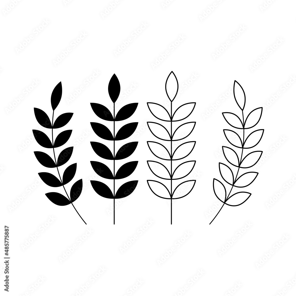 Vector illustration. Leaves in flat style. Black and white elements.