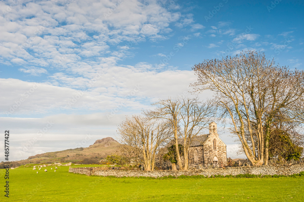 Remote Church in rural Farmland in the countryside of Snowdonia National Park, North Wales