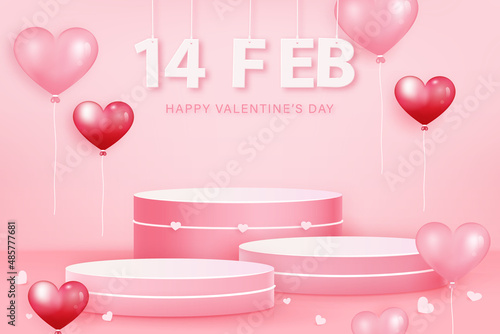 Valentine's day heart background with stage podium mock up for product display