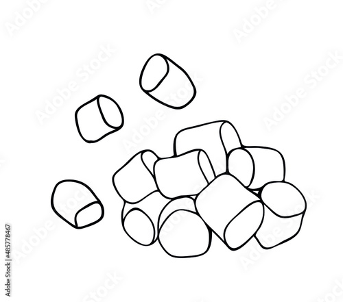 The black line of the confectionery. Hand-drawn marshmallow. Vector isolated black line logo.