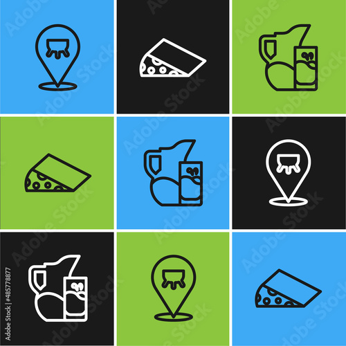 Set line Udder, Milk jug or pitcher and glass and Cheese icon. Vector