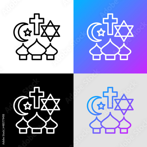 Religious tolerance thin line icon, interfaith respect. Modern vector illustration of peace and understanding between islam, christianity and judaism.