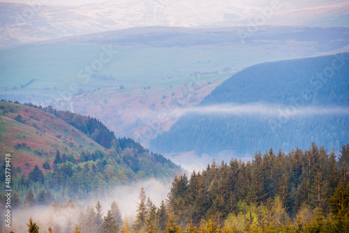 Misty landscape in Snowdonia National Park, North Wales
