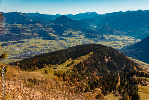 Beautiful alpine autumn or indian summer view at the Rossfeld Panorama Street near Berchtesgaden, Bavaria, Germany