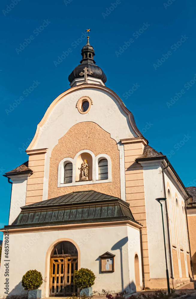 Beautiful church near Oberndorf, Tyrol, Austria on a sunny autumn day