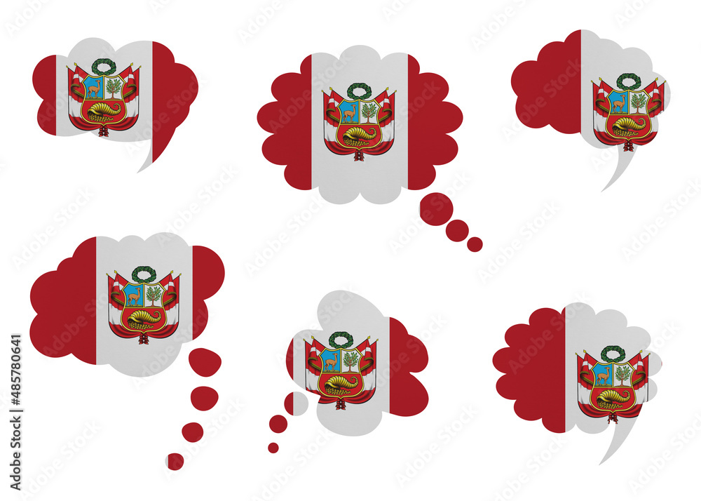 Talk bubble in colors of national flag on white background. Peru