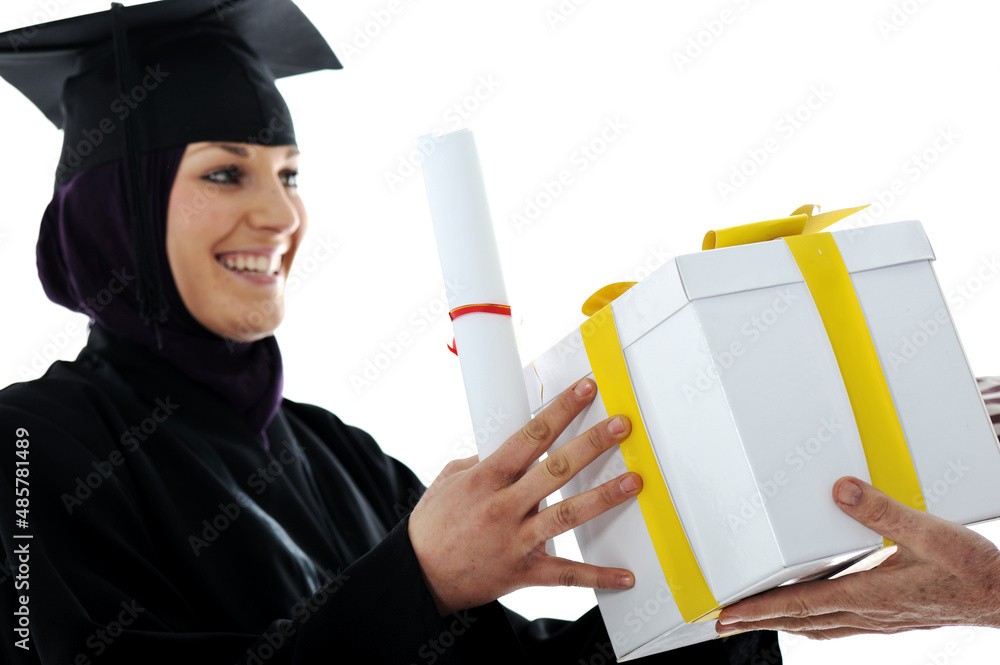 Young arabic muslim female graduating and receiving diploma Young arabic muslim female graduating and receiving diploma