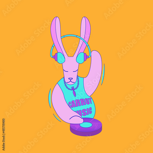 Bright illustration. Motivating poster of good rest and relaxation after work. Carefree and party in abstract and retro style. The personification of rabbits in human life