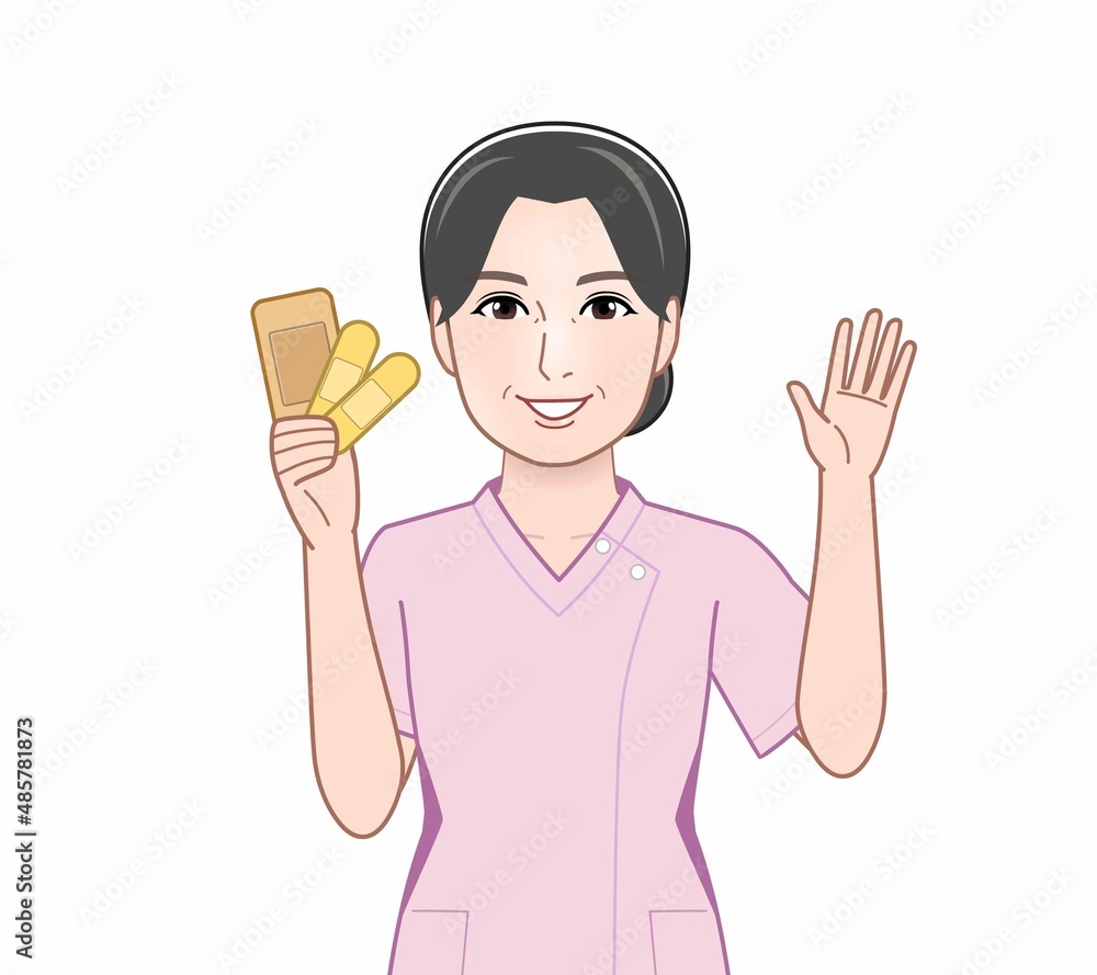 絆創膏を持った女性