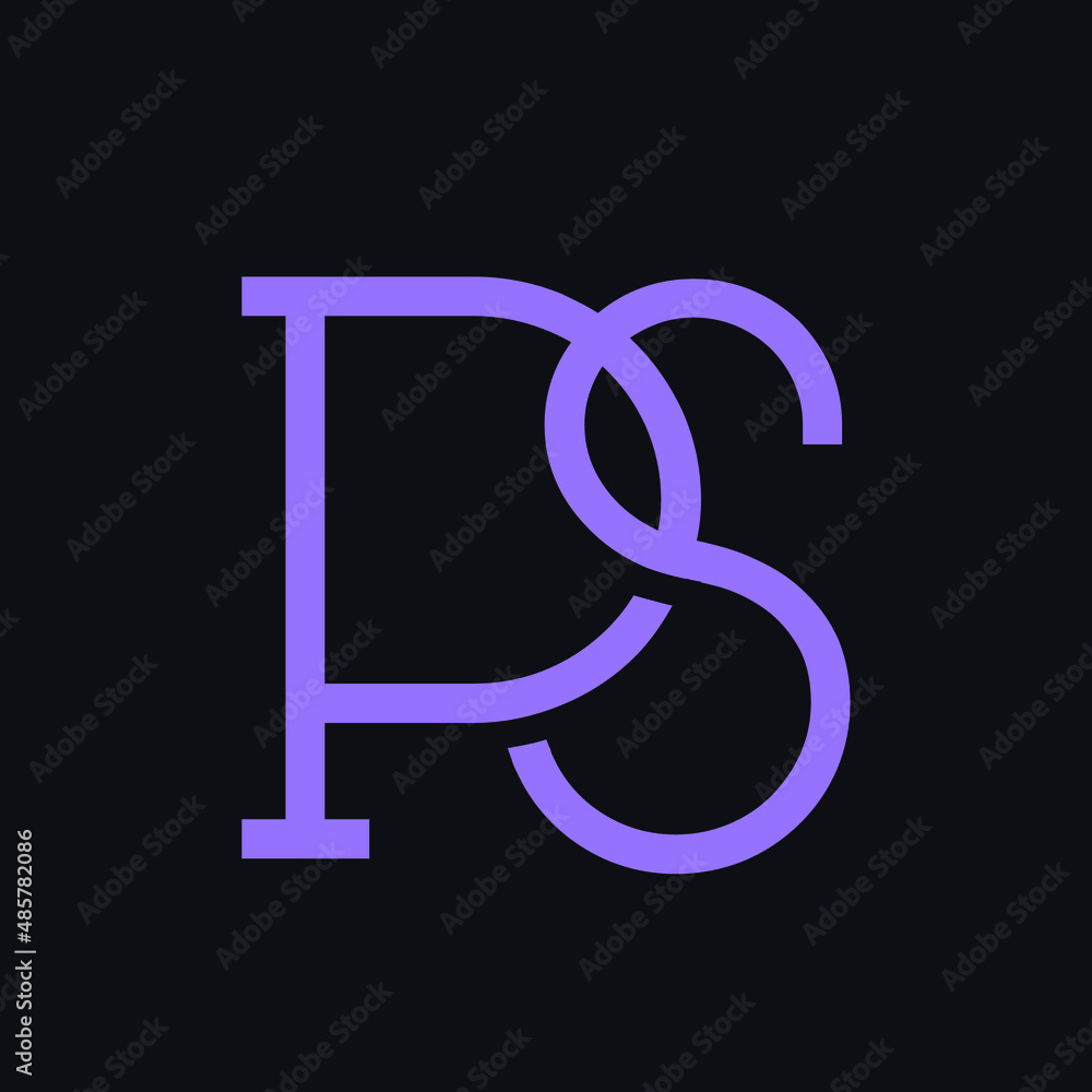 PS monogram logo.Letter p, letter s typographic icon.Lettering sign isolated on dark background.Alphabet initials.Modern, design, geometric, web, minimalist style intertwined characters. PS monogram logo.Letter p, letter s typographic icon.Lettering sign isolated on dark background.Alphabet initials.Modern, design, geometric, web, minimalist style intertwined characters.