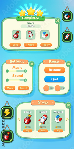 Game Ui Kit Menus, pop up, screens and Game elements 
