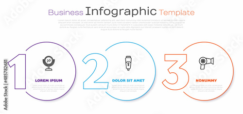 Set line Hand mirror, Electric razor blade and Hair dryer. Business infographic template. Vector